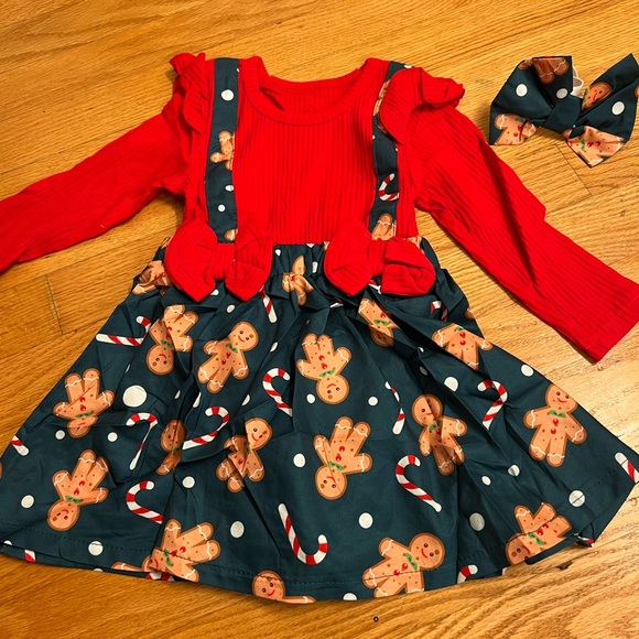 Other - Festive Red and Green Gingerbread Dress with Bow